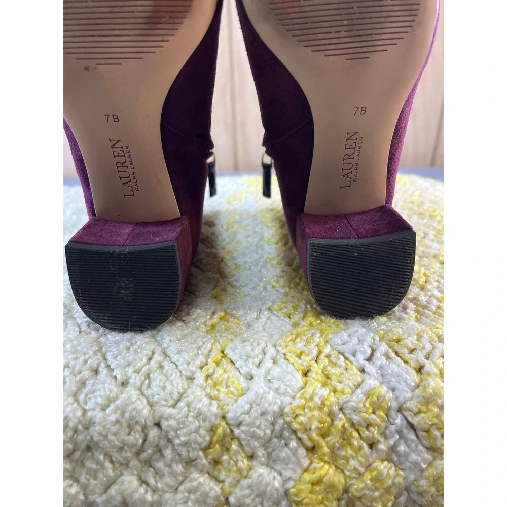 BOHO‎ Ralph Lauren Burgundy Suede Block Heel Ankle Boots Women's Size 7B Wynne